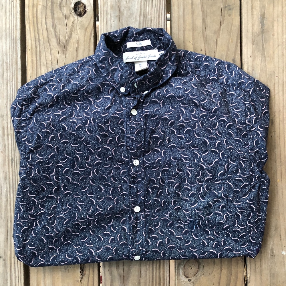 H&M L.O.G.G. Blue Patterned Button Down